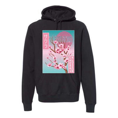 Cherry Blossom Japanese Sakura Vaporwave Aesthetic Premium Hoodie