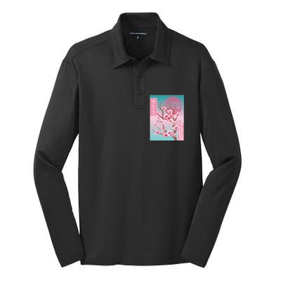 Cherry Blossom Japanese Sakura Vaporwave Aesthetic Silk Touch Performance Long Sleeve Polo