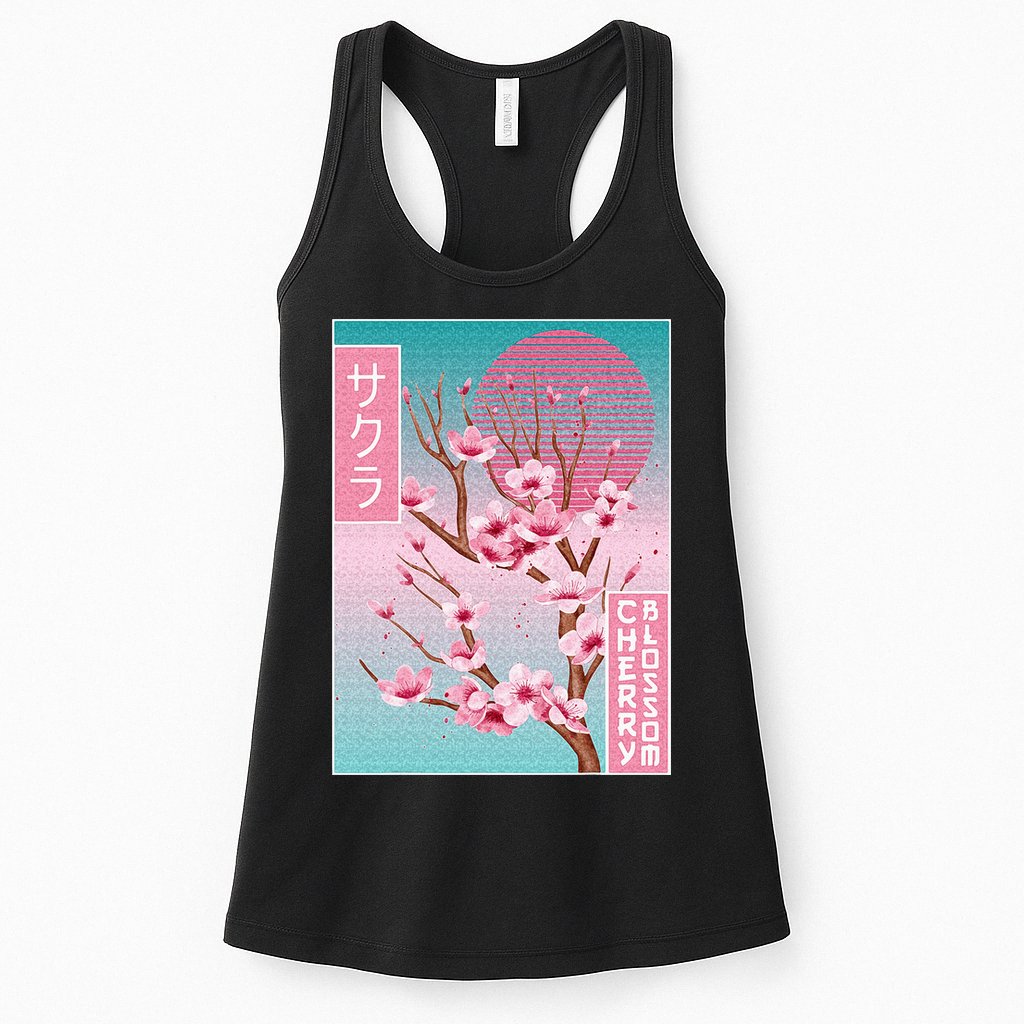 Cherry Blossom Japanese Sakura Vaporwave Aesthetic Womens Tank Top