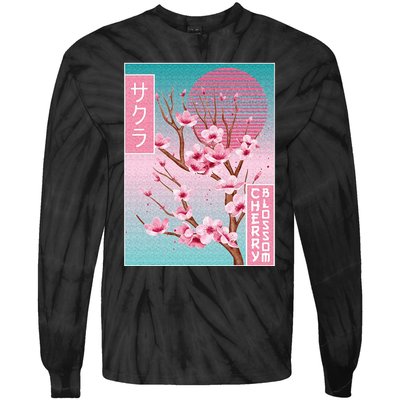 Cherry Blossom Japanese Sakura Vaporwave Aesthetic Tie-Dye Long Sleeve Shirt