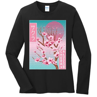 Cherry Blossom Japanese Sakura Vaporwave Aesthetic Ladies Long Sleeve Shirt