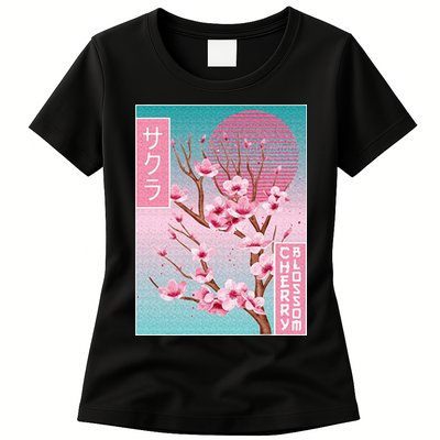 Cherry Blossom Japanese Sakura Vaporwave Aesthetic Womens T-Shirt
