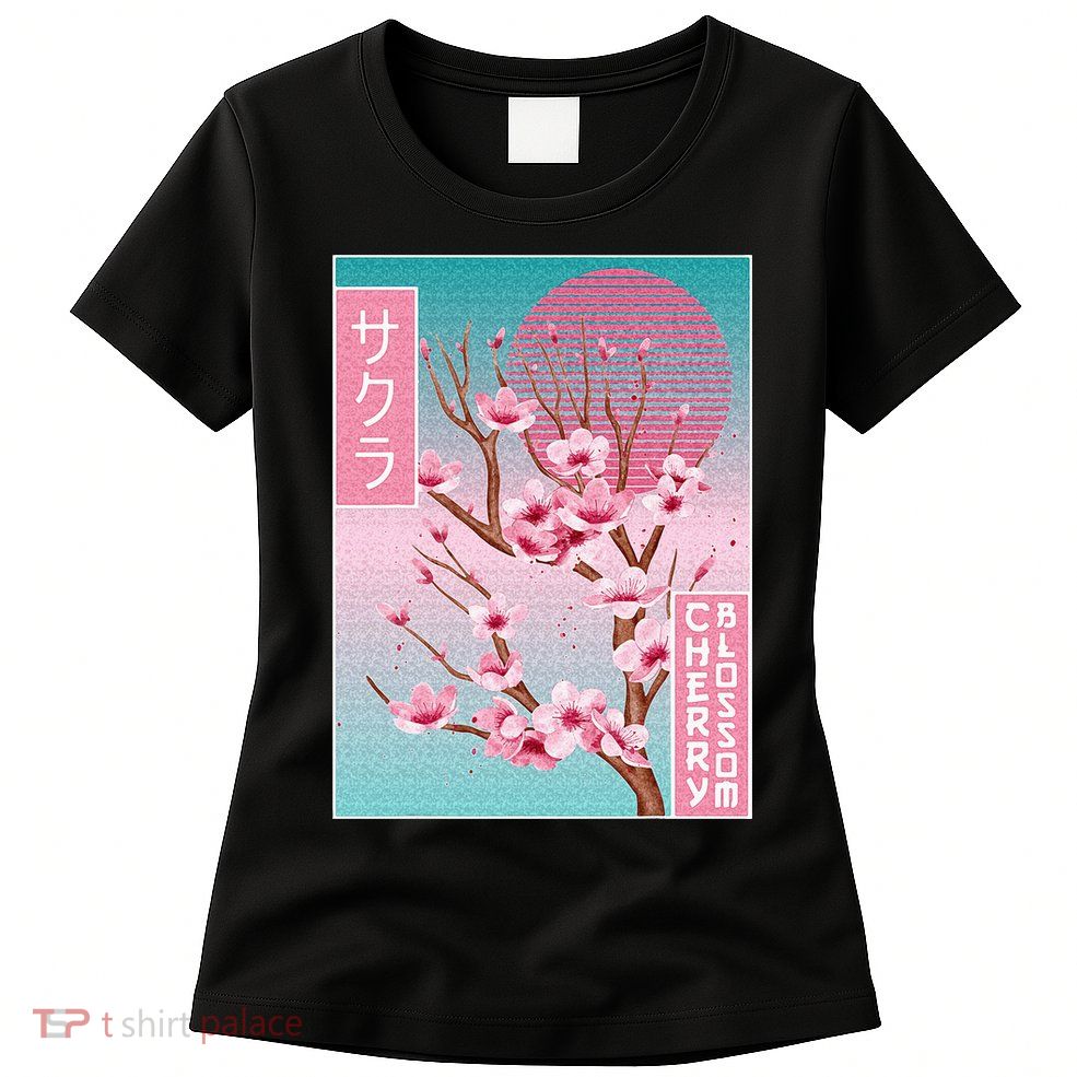 Cherry Blossom Japanese Sakura Vaporwave Aesthetic Womens T-Shirt