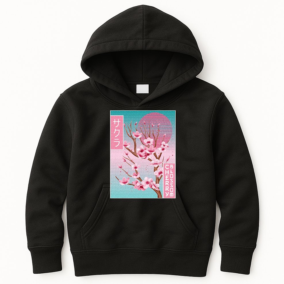 Cherry Blossom Japanese Sakura Vaporwave Aesthetic Kids Hoodie