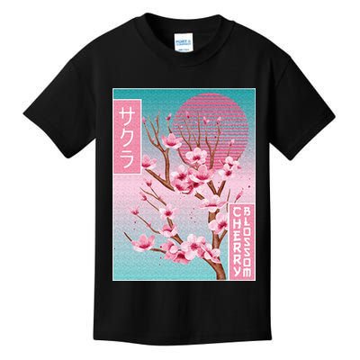 Cherry Blossom Japanese Sakura Vaporwave Aesthetic Kids T-Shirt