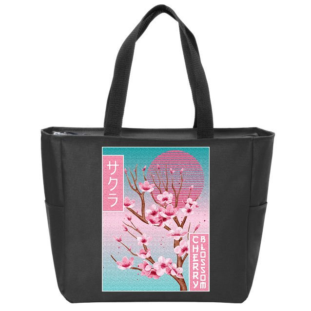 Cherry Blossom Japanese Sakura Vaporwave Aesthetic Zip Tote Bag