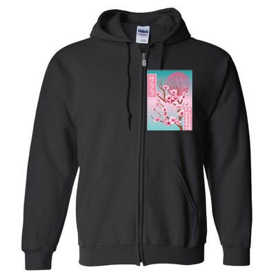 Cherry Blossom Japanese Sakura Vaporwave Aesthetic Full Zip Hoodie