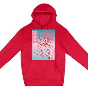 Cherry Blossom Japanese Sakura Vaporwave Aesthetic Premium Pullover Hoodie