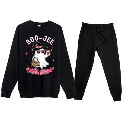 Cute Boo Jee Ghost Halloween Leopard Ghost Coffee Women Premium Crewneck Sweatsuit Set