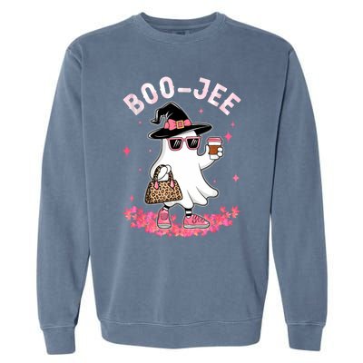 Cute Boo Jee Ghost Halloween Leopard Ghost Coffee Women Garment-Dyed Sweatshirt