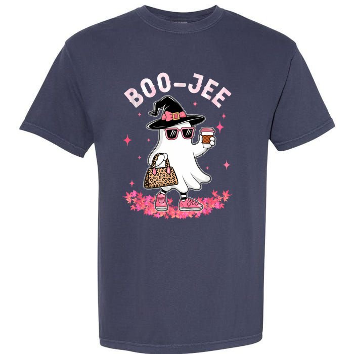 Cute Boo Jee Ghost Halloween Leopard Ghost Coffee Women Garment-Dyed Heavyweight T-Shirt