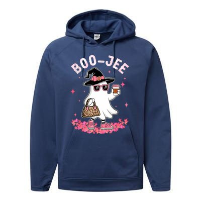 Cute Boo Jee Ghost Halloween Leopard Ghost Coffee Women Performance Fleece Hoodie