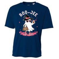 Cute Boo Jee Ghost Halloween Leopard Ghost Coffee Women Cooling Performance Crew T-Shirt