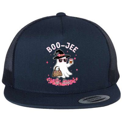 Cute Boo Jee Ghost Halloween Leopard Ghost Coffee Women Flat Bill Trucker Hat