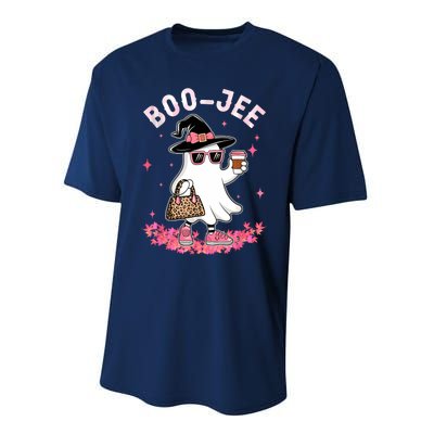 Cute Boo Jee Ghost Halloween Leopard Ghost Coffee Women Performance Sprint T-Shirt