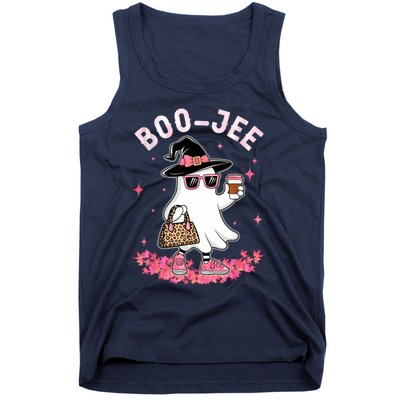 Cute Boo Jee Ghost Halloween Leopard Ghost Coffee Women Tank Top