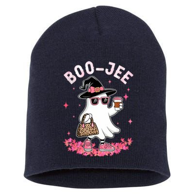 Cute Boo Jee Ghost Halloween Leopard Ghost Coffee Women Short Acrylic Beanie