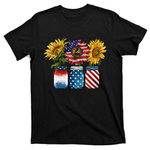 Canning Ball Jars Sunflower Patriotic USA Flag 4th Of July T-Shirt