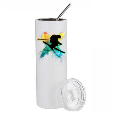 Cool Boy Jumps With Ski During Alpine Skiing Stainless Steel Tumbler