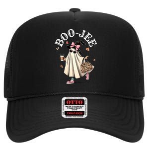 Cute Boo Jee Ghost Halloween Leopard Ghost Coffee High Crown Mesh Back Trucker Hat