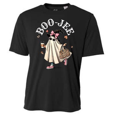 Cute Boo Jee Ghost Halloween Leopard Ghost Coffee Cooling Performance Crew T-Shirt