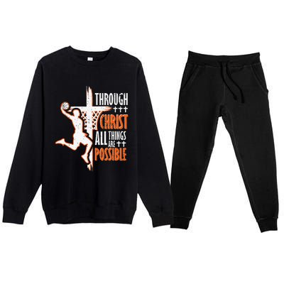 Christian Basketball Jesus Christ Basketball Religious Funny Premium Crewneck Sweatsuit Set