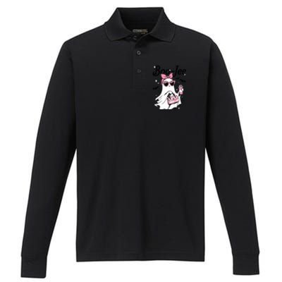 Cute Boo Jee Ghost Halloween Bandana Ghost Coffee Performance Long Sleeve Polo