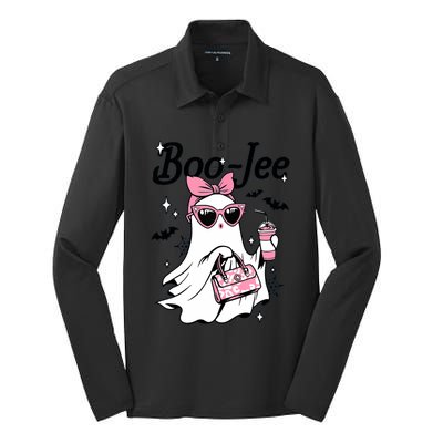 Cute Boo Jee Ghost Halloween Bandana Ghost Coffee Silk Touch Performance Long Sleeve Polo