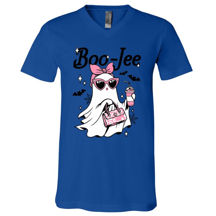 Cute Boo Jee Ghost Halloween Bandana Ghost Coffee V-Neck T-Shirt