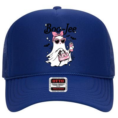 Cute Boo Jee Ghost Halloween Bandana Ghost Coffee High Crown Mesh Back Trucker Hat