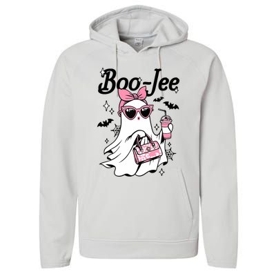 Cute Boo Jee Ghost Halloween Bandana Ghost Coffee Performance Fleece Hoodie