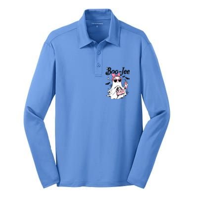 Cute Boo Jee Ghost Halloween Bandana Ghost Coffee Silk Touch Performance Long Sleeve Polo