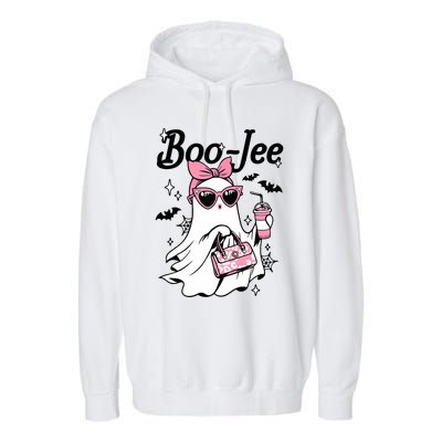 Cute Boo Jee Ghost Halloween Bandana Ghost Coffee Garment-Dyed Fleece Hoodie