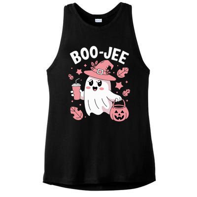 Cute Boo Jee Ghost Halloween Leopard Ghost Coffee Girl Ladies PosiCharge Tri-Blend Wicking Tank