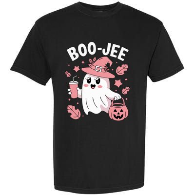 Cute Boo Jee Ghost Halloween Leopard Ghost Coffee Girl Garment-Dyed Heavyweight T-Shirt