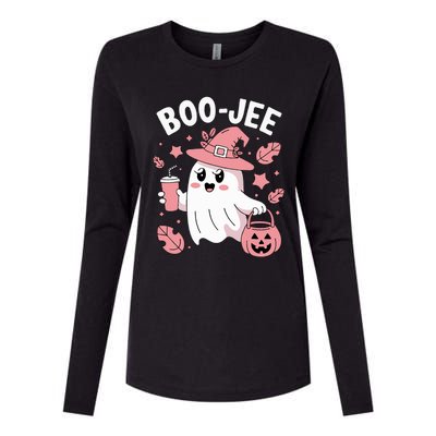 Cute Boo Jee Ghost Halloween Leopard Ghost Coffee Girl Womens Cotton Relaxed Long Sleeve T-Shirt