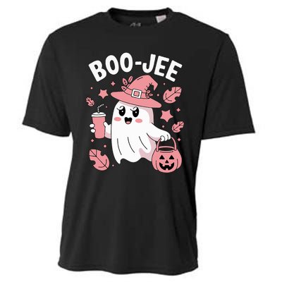 Cute Boo Jee Ghost Halloween Leopard Ghost Coffee Girl Cooling Performance Crew T-Shirt