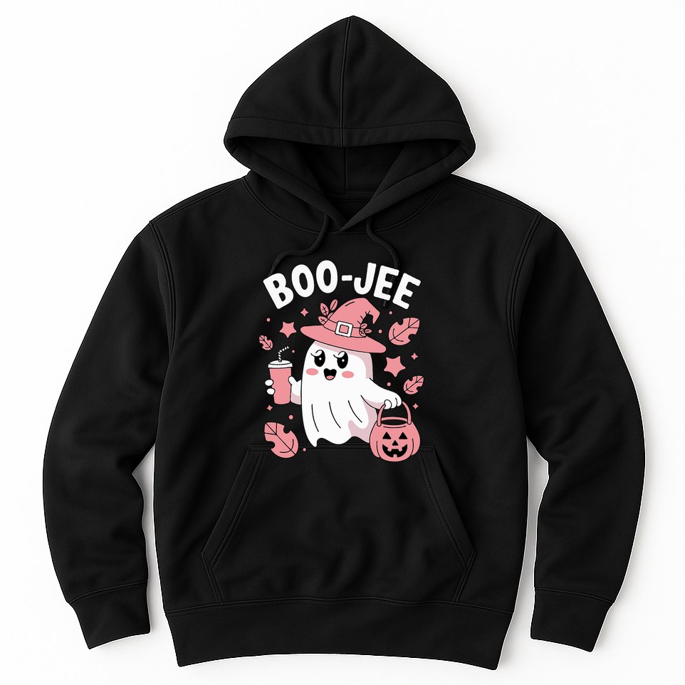 Cute Boo Jee Ghost Halloween Leopard Ghost Coffee Girl Hoodie