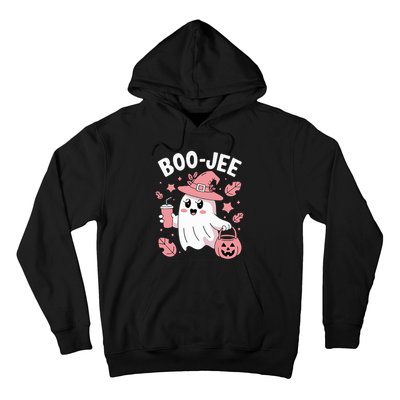 Cute Boo Jee Ghost Halloween Leopard Ghost Coffee Girl Hoodie