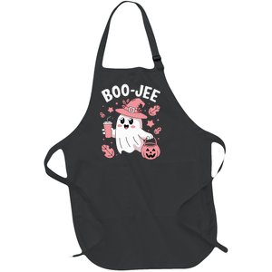 Cute Boo Jee Ghost Halloween Leopard Ghost Coffee Girl Full-Length Apron With Pockets