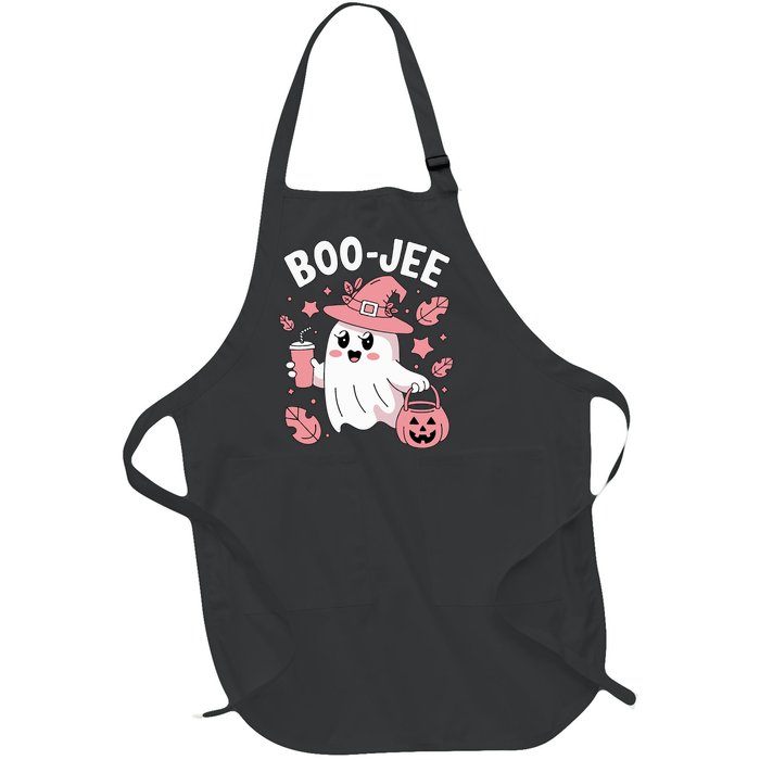 Cute Boo Jee Ghost Halloween Leopard Ghost Coffee Girl Full-Length Apron With Pockets