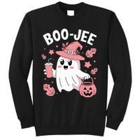 Cute Boo Jee Ghost Halloween Leopard Ghost Coffee Girl Sweatshirt