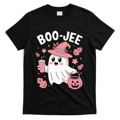 Cute Boo Jee Ghost Halloween Leopard Ghost Coffee Girl T-Shirt