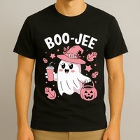 Cute Boo Jee Ghost Halloween Leopard Ghost Coffee Girl T-Shirt