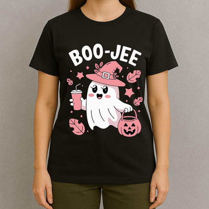 Cute Boo Jee Ghost Halloween Leopard Ghost Coffee Girl T-Shirt