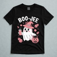 Cute Boo Jee Ghost Halloween Leopard Ghost Coffee Girl T-Shirt