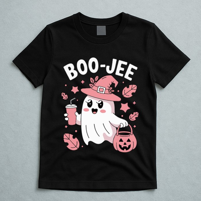 Cute Boo Jee Ghost Halloween Leopard Ghost Coffee Girl T-Shirt