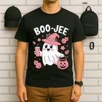 Cute Boo Jee Ghost Halloween Leopard Ghost Coffee Girl T-Shirt