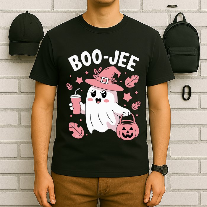 Cute Boo Jee Ghost Halloween Leopard Ghost Coffee Girl T-Shirt