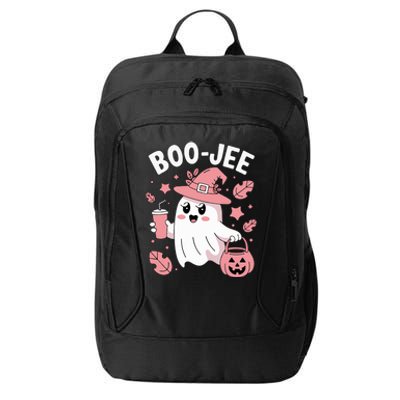 Cute Boo Jee Ghost Halloween Leopard Ghost Coffee Girl City Backpack